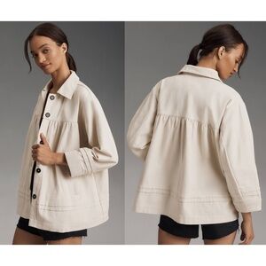 MAEVE by ANTHROPOLOGIE | 100% Cotton Collared Swing Jacket in Cream | Size Large